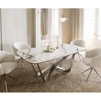 DELIFE Table à manger Edge en forme de bateau 200x100 céramique Calacatta Luxe blanc-doré-gris Spider acier plat acier inoxydable