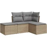 vidaXL Ensemble de salon de jardin 4 pièces avec coussins Beige Poly Rattan