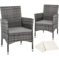 TecTake - lot de 2 chaises de jardin en osier avec 4 housses de coussin - couleurs variées - gris