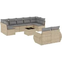 vidaXL Ensemble de salon de jardin 10 pièces avec coussins Beige Poly Rattan