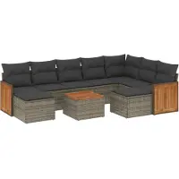 vidaXL Ensemble de salon de jardin 10 pièces avec coussins Gris Poly Rattan