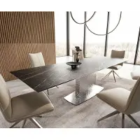 DELIFE Table à manger Edge 200-300x100 céramique LaminamNoir Desir marron Wave acier inoxydable extensible