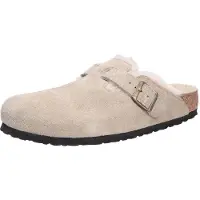 Birkenstock - Sabots chauds et doux - Boston Shearling Leather/Suede Regular Taupe en Cuir - Taille 45 - Marron