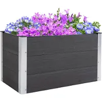 Aosom Bac à fleurs surélevé en aluminium, bac à fleurs, résistant aux intempéries, sans fond, 100x50x55,5cm pour terrasse, balcon, bac à fleurs pour fleurs, plantes, Gris