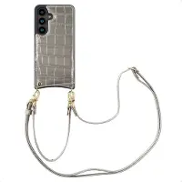 Selencia Coque de télephone Nova Croco avec cordon et porte-cartes pour Samsung Galaxy S24 - Argent