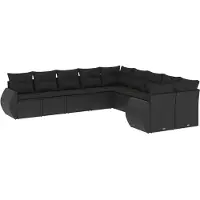 vidaXL Ensemble de 10 canapés de jardin avec coussins noir poly rotin