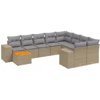 vidaXL Ensemble de salon de jardin 10 pièces avec coussins Beige Poly Rattan