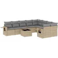 vidaXL Ensemble de salon de jardin 10 pièces avec coussins Beige Poly Rattan