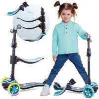 SUN Trottinette pour enfants Trottinette à trois roues avec roues LED Freins arrière sur 2 roues Hauteur réglable jusqu'à 50 kg Chargement bleu