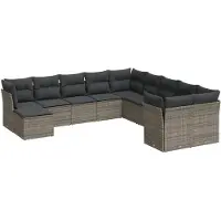 vidaXL Ensemble de salon de jardin 11 pièces avec coussins Gris Poly rotin