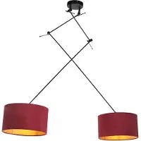 QAZQA Suspension noire avec abat-jour en velours rouge et or 35 cm 2 lumières - Blitz