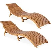 Casaria 2 x Transat de jardin en bois pliable avec appuie-tête