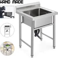 Vevor Évier Inox de Cuisine 1 Bac Évier sur Pieds en Acier Inox Anti-Eclaboussures Lavabo Inox Professionnel pour Faire la Plonge Cuisine de Restaurants