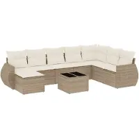 vidaXL Ensemble de salon de jardin 9 pièces avec coussins beige Poly rotin