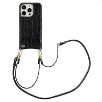 Selencia Coque de télephone Nova Croco avec cordon et porte-cartes pour Apple iPhone 15 Pro - Noir