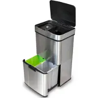 Goliving Poubelle de tri sélécrtif automatique - - 64 L - Poubelle à détécteur - Séparation des déchets - Détecteur mains libres - Résistant à l'humidité - Acier inoxydable - 40L + 2x12L + 8L -