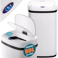Monzana Sensor Poubelle en acier inoxydable blanc 50L