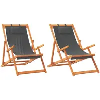 vidaXL Chaises de plage 2 pcs. Pliable Gris Tissu