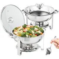 Vevor Chauffe-Plat Lot de 2 Bacs de 3,5 L Buffet Chauffant à Combustible Réchaud Inox Alimentaire Rond Récipient Maintient au Chaud pour Servir Buffet en Libre-Service Hôtel Traiteur Restauration
