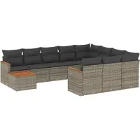 vidaXL Ensemble de salon de jardin 11 pièces avec coussins Gris Poly rotin