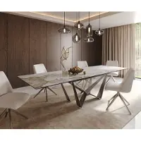 DELIFE Table à manger Edge 200-300x100 céramique Minas mélange blanc-beige Spider acier plat acier inoxydable extensible