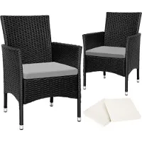 TecTake - set de 2 chaises de jardin en osier avec 4 housses de coussin - noir - 404549 - poly-rattan