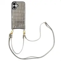 Selencia Coque de télephone Nova Croco avec cordon et porte-cartes pour Apple iPhone 16 - Argent