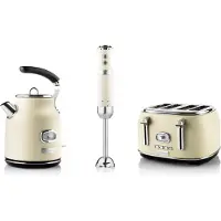 WESTINGHOUSE Retro Frühstücksset, 4-Schlitz Toaster, Wasserkocher, Stabmixer
