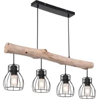 Molecule Lampe suspendue rurale Mina noir avec bois 4 lumières