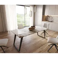 DELIFE Table à manger Edge 200x100 céramique Minas mélange blanc-beige métal incliné noir