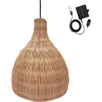 Lumisky Suspension solaire BELLA SOLAR en rotin naturel avec câble hybride secteur et solaire 5m de longueur