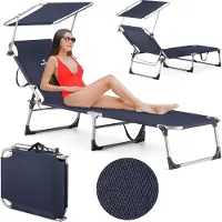 Outtec Fauteuil de jardin pliable Chaise longue avec toit solaire - jusqu'à 120 kg - Chaise longue pliable Chaise longue de jardin Chaise longue de camping Chaise longue de plage