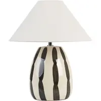 Beliani Lampe à poser en céramique blanche et noire 41 cm abat-jour conique blanc fait main table de nuit salon chambre à coucher éclairage