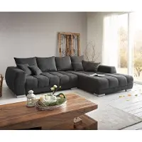 DELIFE Canapé-panoramique Josea 300x220 cm microfibre noir Recamière à droite