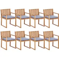 Beliani Lot de 8 chaises de jardin en bois d'acacia brun avec coussins d'assise, résistant à l'eau, gris