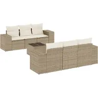 vidaXL Ensemble de salon de jardin 7 pièces avec coussins Beige Poly Rattan