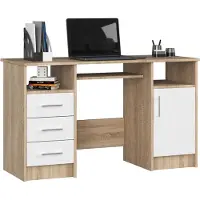 Akord Bureau d'ordinateur ANA en chêne Sonoma et blanc avec rangement et tiroir pour clavier extensible