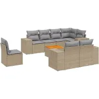 vidaXL Ensemble de salon de jardin 9 pièces avec coussins beige Poly rotin