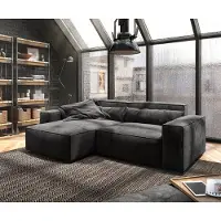 DELIFE Canapé d'angle Sirpio 230x155 cm Microfibre Noir Recamiere variable avec Tabouret