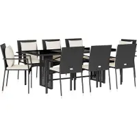 vidaXL Salon de jardin 9 pièces avec coussins noir poly rotin