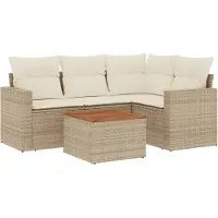 vidaXL Ensemble de salon de jardin 5 pièces avec coussins Beige Poly Rattan