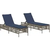 vidaXL Bains de soleil 2 pcs. avec table Gris Poly Rattan