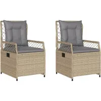 vidaXL Fauteuil de jardin 2 pcs. Réglable Beige Poly Rattan