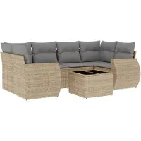 vidaXL Ensemble de salon de jardin 7 pièces avec coussins Beige Poly Rattan