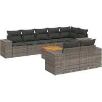 vidaXL Ensemble de salon de jardin 9 pièces avec coussins Gris Poly rotin