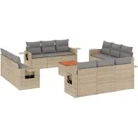 vidaXL Ensemble de 13 canapés de jardin avec coussins Beige Poly Rattan