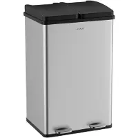 Avalo Poubelle de tri des déchets 60 litres - Acier inoxydable argenté - 2 compartiments - Écologique, hygiénique et sans empreintes digitales - Poubelle à pédale