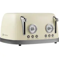 Kitchenbrothers Retro Toaster - Grille-pain - 6 niveaux de chaleur - 4 fentes extra-larges - 815W - Beige