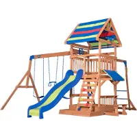 Backyard Discovery Northbrook, Aire De Jeux En Bois | Portique Balançoire Avec Mur D'Escalade, Toboggan Et Balançoire, Bac À Sable | Trapèze Et Banc,