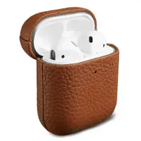 Accezz Coque en cuir véritable pour Apple AirPods 1 / 2 - Cognac